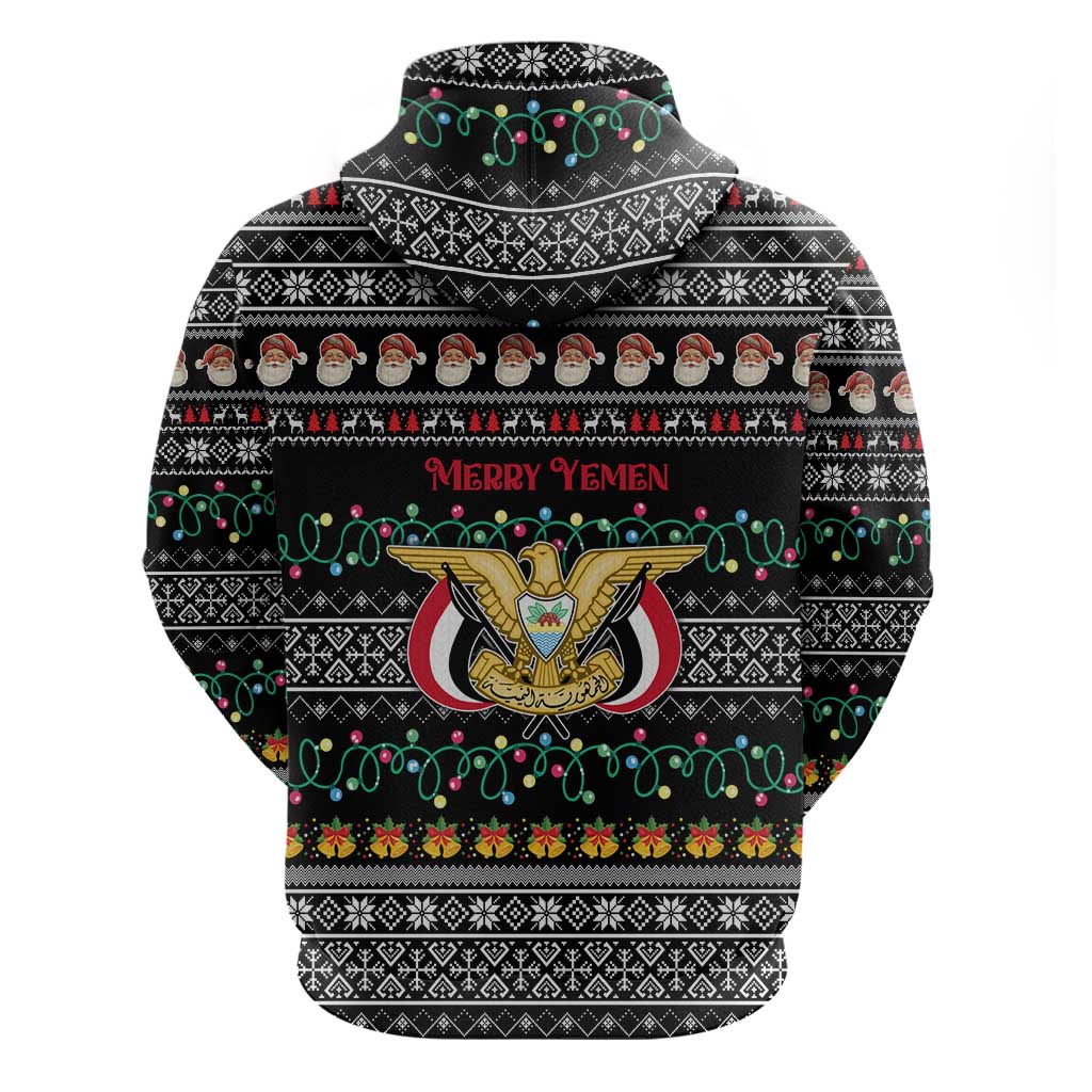 Yemen Christmas Hoodie with Traditional Santa Black Snowflake Pattern and Festive Lights - Wonder Print Shop