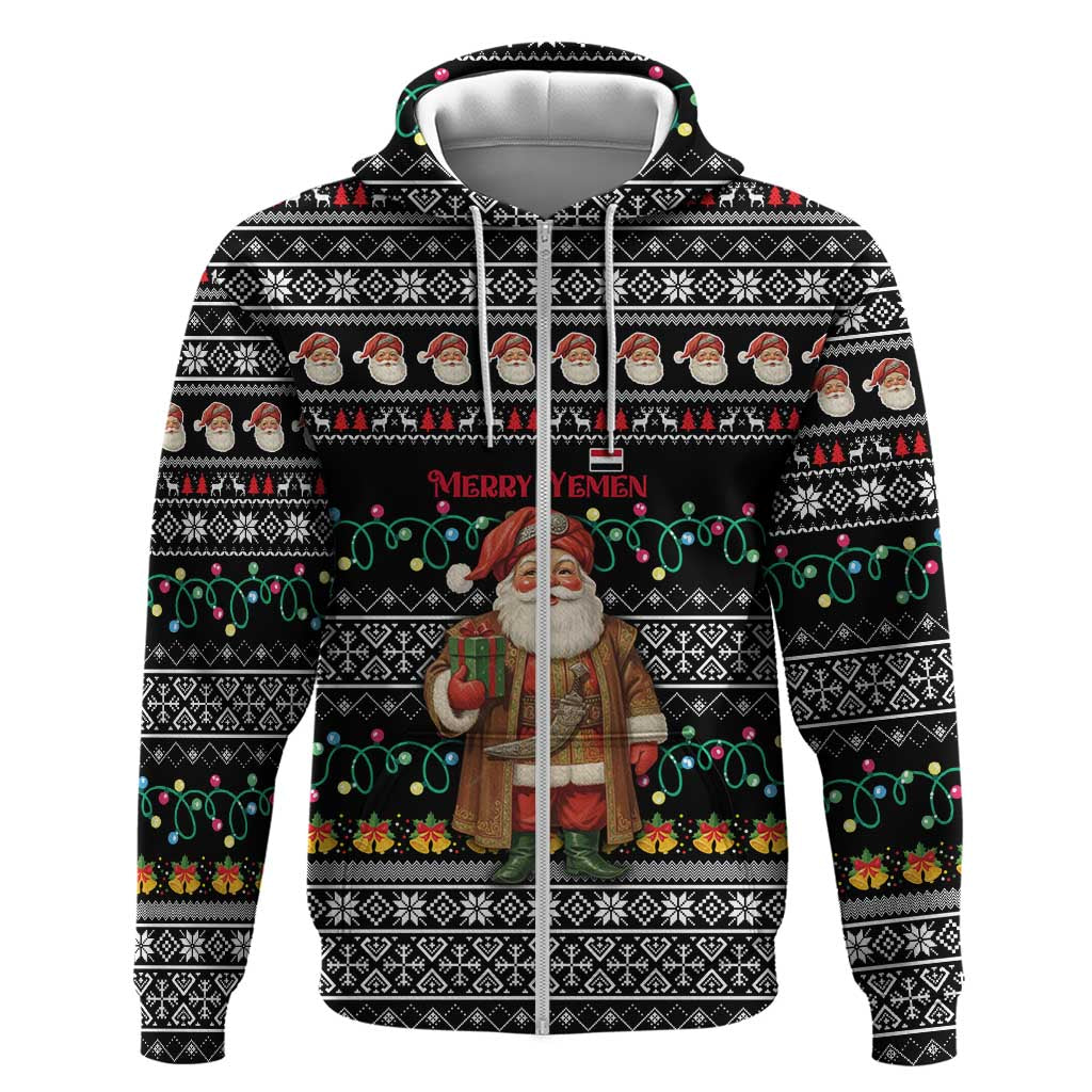 Yemen Christmas Hoodie with Traditional Santa Black Snowflake Pattern and Festive Lights - Wonder Print Shop