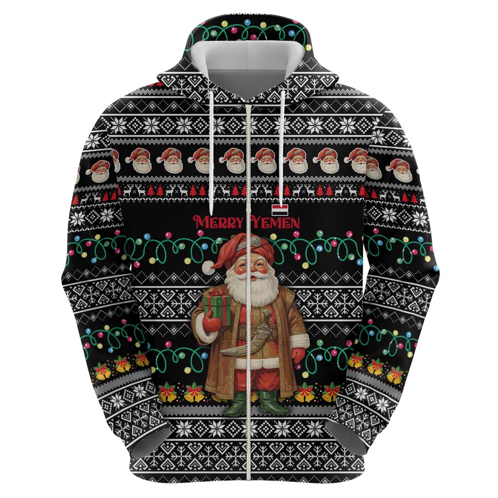 Yemen Christmas Hoodie with Traditional Santa Black Snowflake Pattern and Festive Lights - Wonder Print Shop