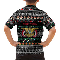 Yemen Christmas Kid Hawaiian Shirt with Traditional Santa Black Snowflake Pattern and Festive Lights - Wonder Print Shop