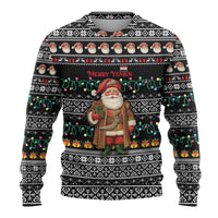 Yemen Christmas Ugly Christmas Sweater with Traditional Santa Black Snowflake Pattern and Festive Lights - Wonder Print Shop