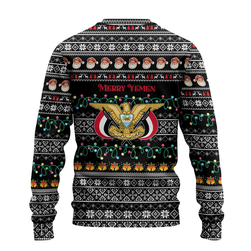 Yemen Christmas Ugly Christmas Sweater with Traditional Santa Black Snowflake Pattern and Festive Lights - Wonder Print Shop