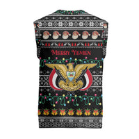 Yemen Christmas Knitted V-Neck Vest with Traditional Santa Black Snowflake Pattern and Festive Lights - Wonder Print Shop