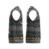 Yemen Christmas Knitted V-Neck Vest with Traditional Santa Black Snowflake Pattern and Festive Lights - Wonder Print Shop