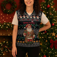 Yemen Christmas Knitted V-Neck Vest with Traditional Santa Black Snowflake Pattern and Festive Lights - Wonder Print Shop