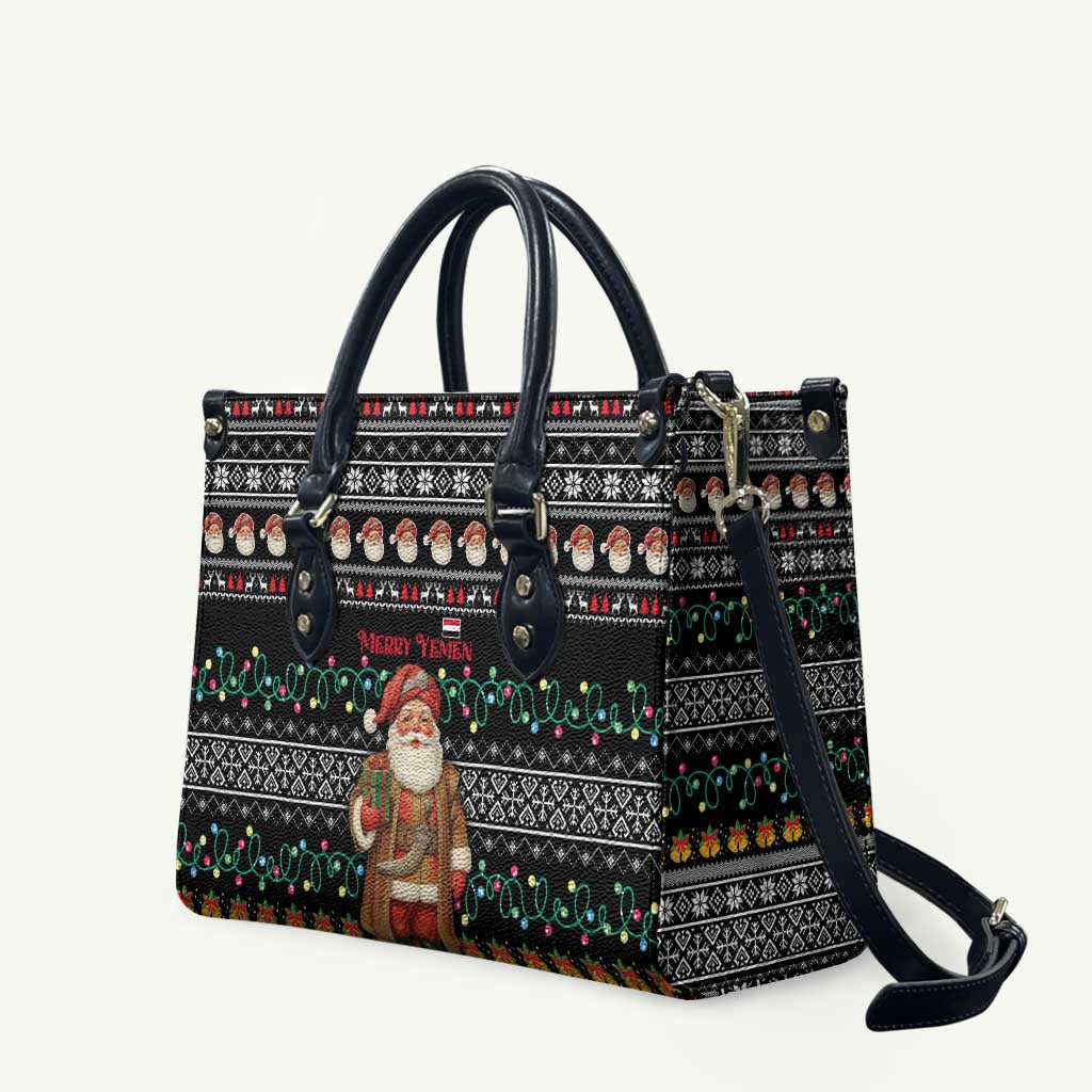 Yemen Christmas Leather Bag with Traditional Santa Black Snowflake Pattern and Festive Lights - Wonder Print Shop