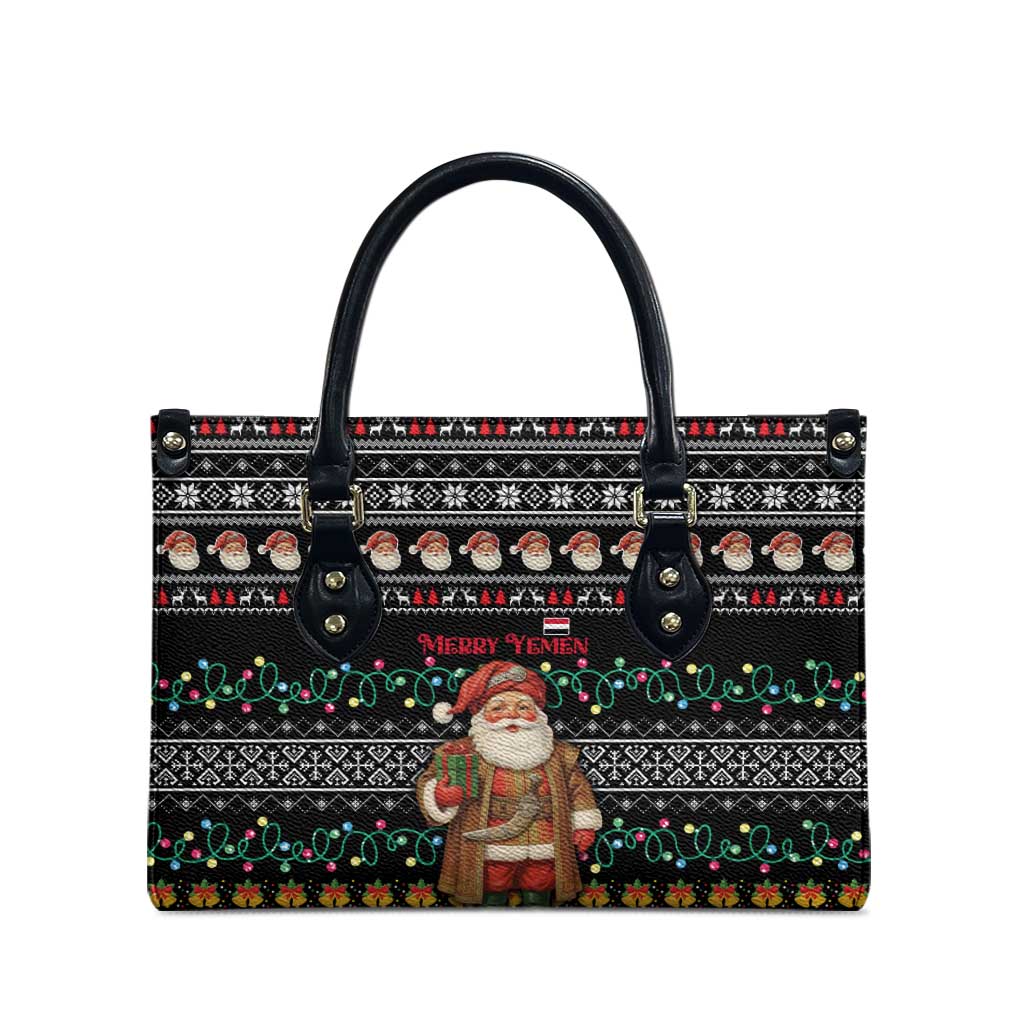 Yemen Christmas Leather Bag with Traditional Santa Black Snowflake Pattern and Festive Lights - Wonder Print Shop