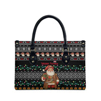 Yemen Christmas Leather Bag with Traditional Santa Black Snowflake Pattern and Festive Lights - Wonder Print Shop