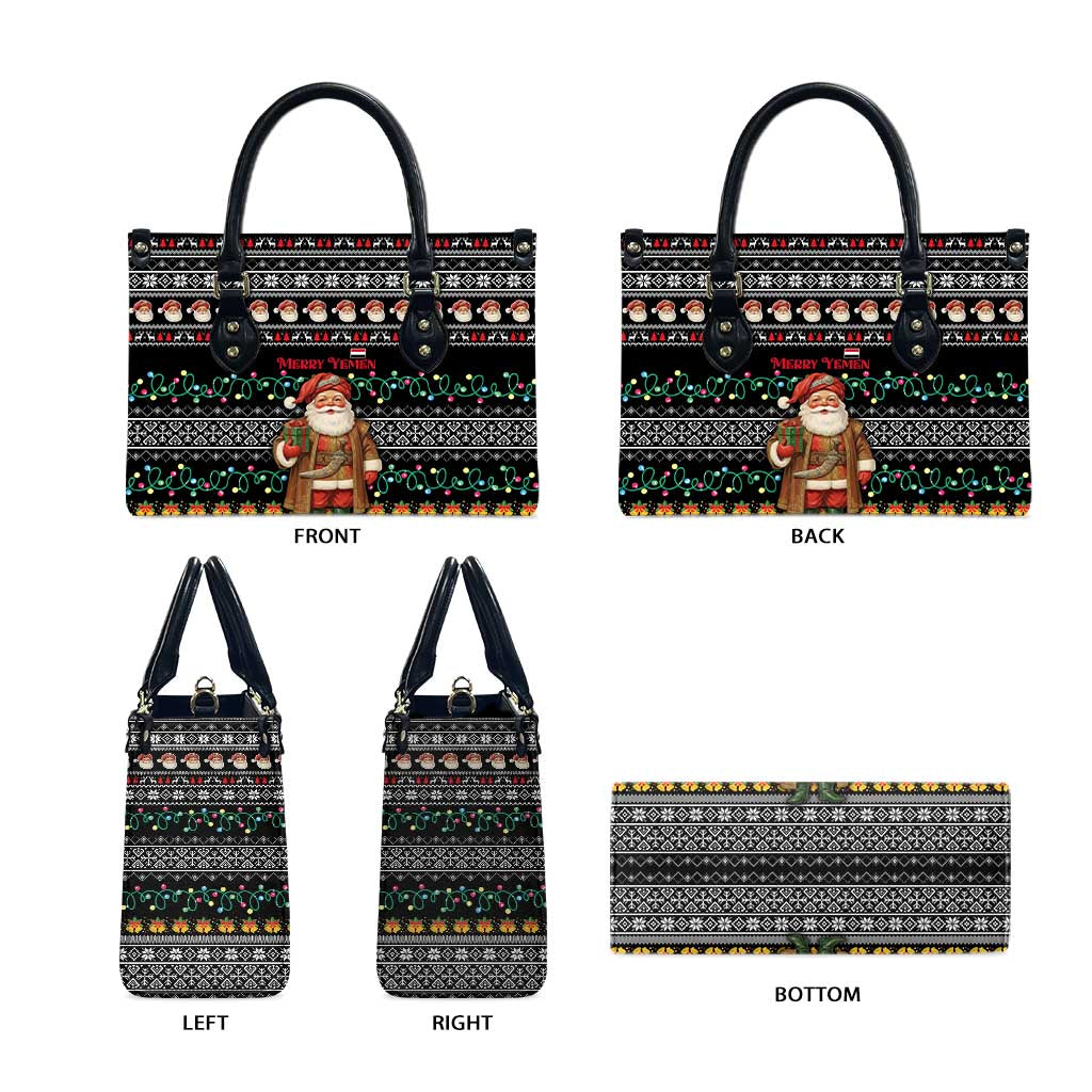 Yemen Christmas Leather Bag with Traditional Santa Black Snowflake Pattern and Festive Lights - Wonder Print Shop