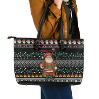 Yemen Christmas Leather Tote Bag with Traditional Santa Black Snowflake Pattern and Festive Lights - Wonder Print Shop