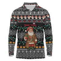 Yemen Christmas Long Sleeve Polo Shirt with Traditional Santa Black Snowflake Pattern and Festive Lights - Wonder Print Shop