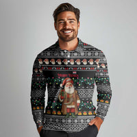 Yemen Christmas Long Sleeve Polo Shirt with Traditional Santa Black Snowflake Pattern and Festive Lights - Wonder Print Shop