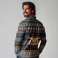 Yemen Christmas Long Sleeve Polo Shirt with Traditional Santa Black Snowflake Pattern and Festive Lights - Wonder Print Shop