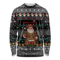 Yemen Christmas Long Sleeve Shirt with Traditional Santa Black Snowflake Pattern and Festive Lights - Wonder Print Shop