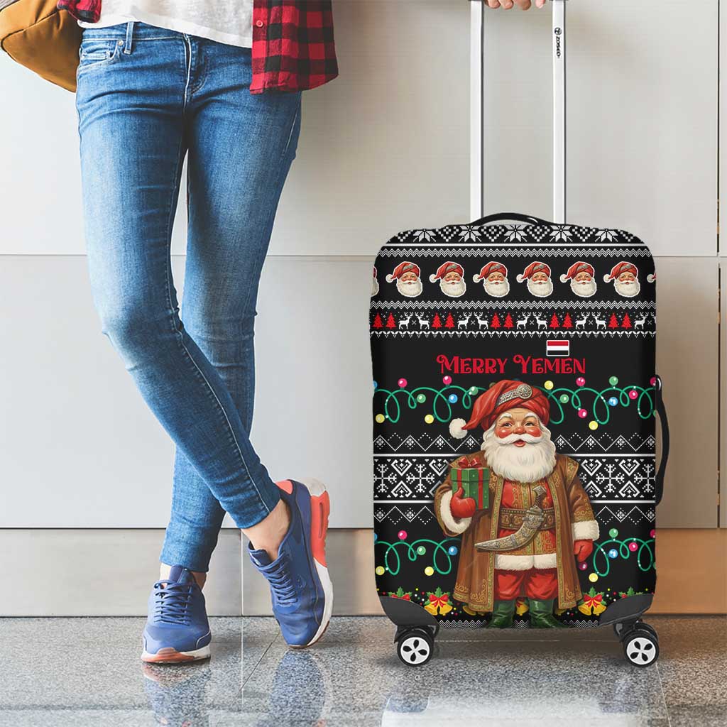 Yemen Christmas Luggage Cover with Traditional Santa Black Snowflake Pattern and Festive Lights - Wonder Print Shop