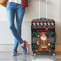 Yemen Christmas Luggage Cover with Traditional Santa Black Snowflake Pattern and Festive Lights - Wonder Print Shop