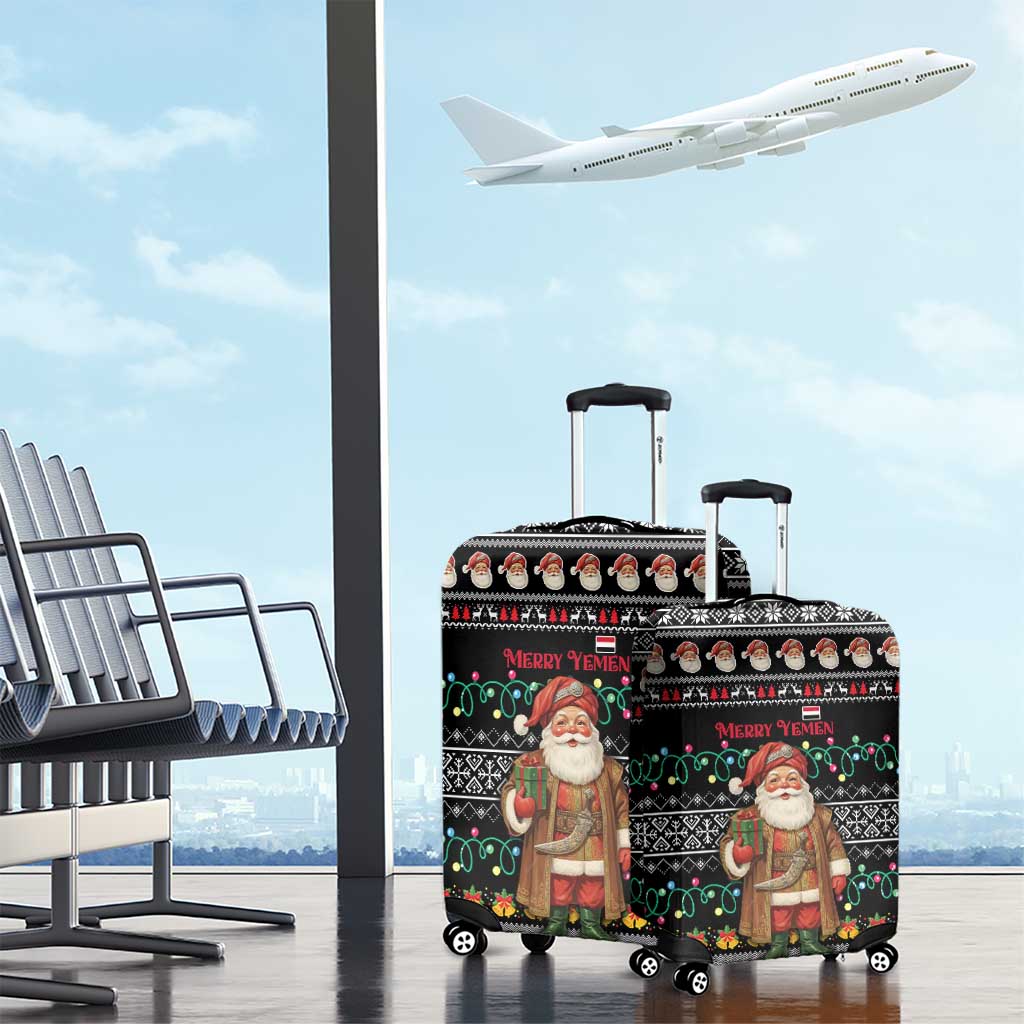 Yemen Christmas Luggage Cover with Traditional Santa Black Snowflake Pattern and Festive Lights - Wonder Print Shop