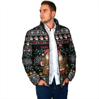 Yemen Christmas Padded Jacket with Traditional Santa Black Snowflake Pattern and Festive Lights - Wonder Print Shop