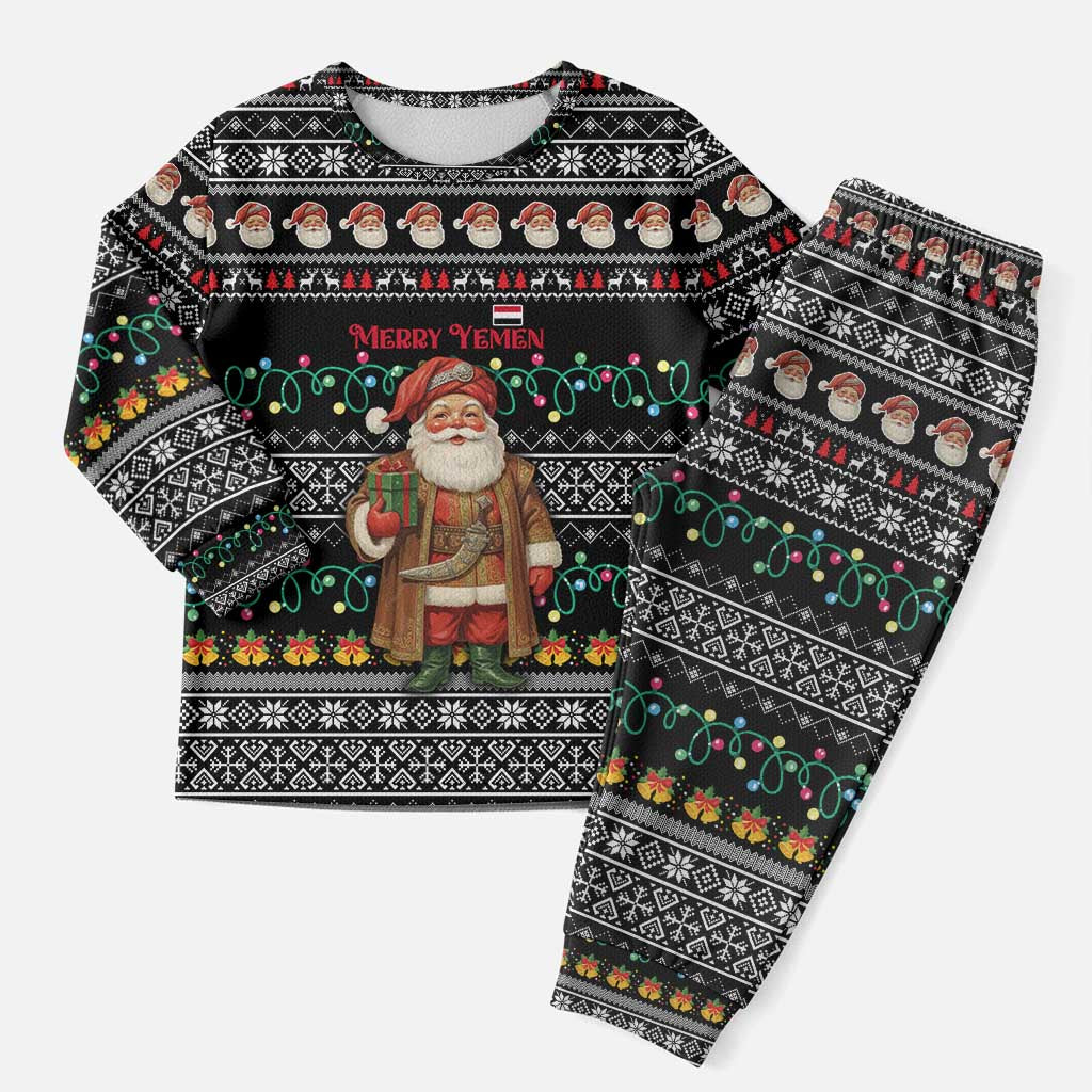 Yemen Christmas Pajama Set with Traditional Santa Black Snowflake Pattern and Festive Lights - Wonder Print Shop