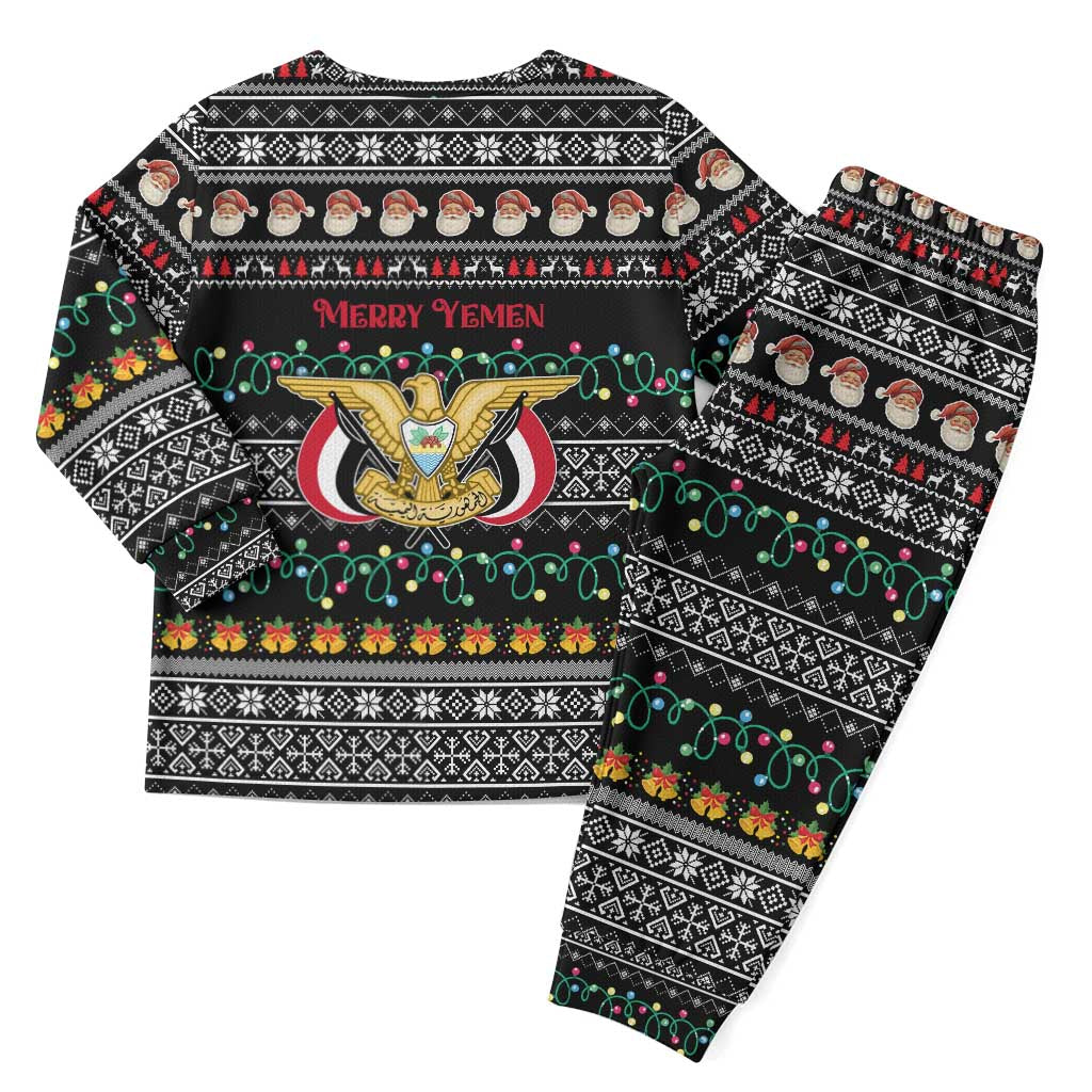 Yemen Christmas Pajama Set with Traditional Santa Black Snowflake Pattern and Festive Lights - Wonder Print Shop