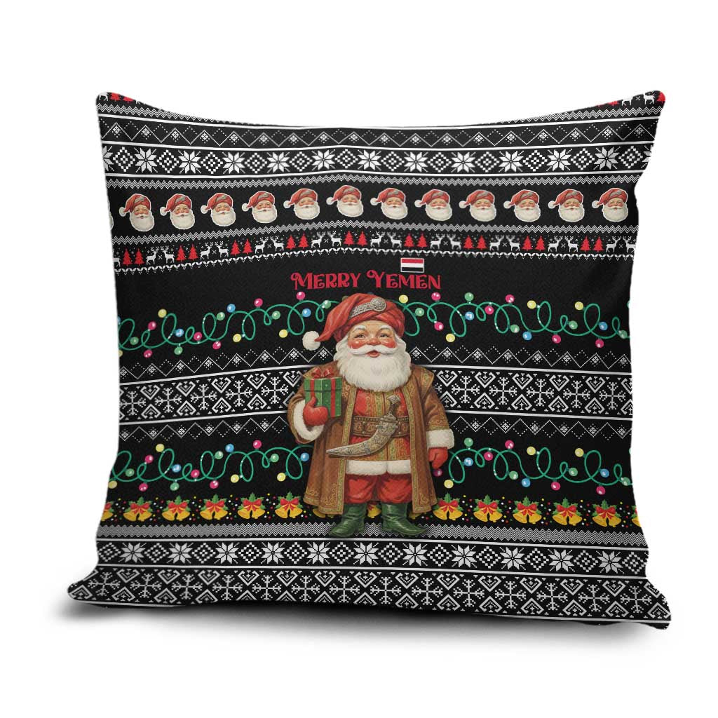 Yemen Christmas Pillow Cover with Traditional Santa Black Snowflake Pattern and Festive Lights - Wonder Print Shop