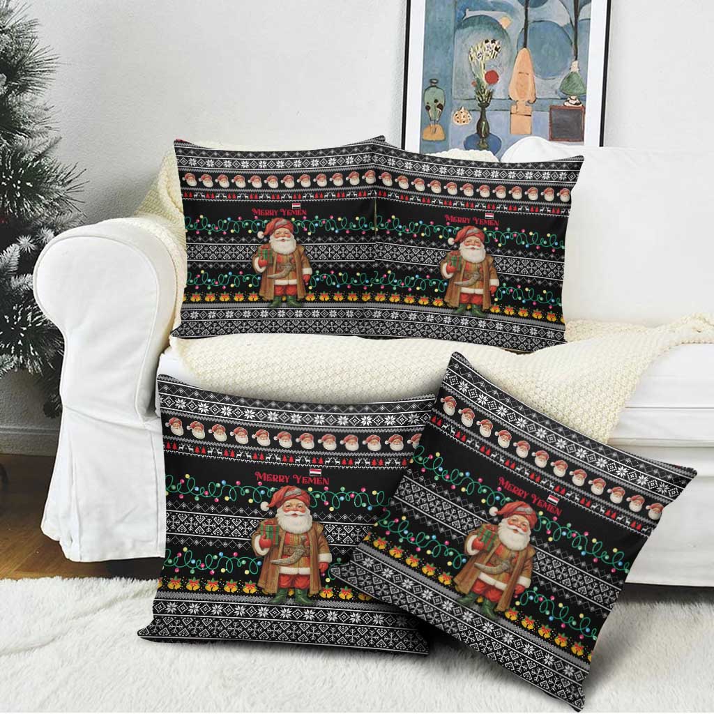 Yemen Christmas Pillow Cover with Traditional Santa Black Snowflake Pattern and Festive Lights - Wonder Print Shop