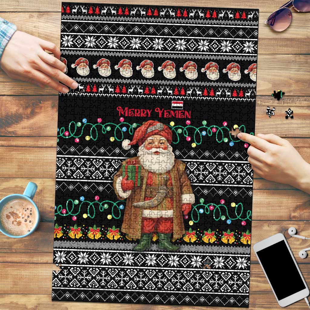 Yemen Christmas Puzzle with Traditional Santa Black Snowflake Pattern and Festive Lights - Wonder Print Shop