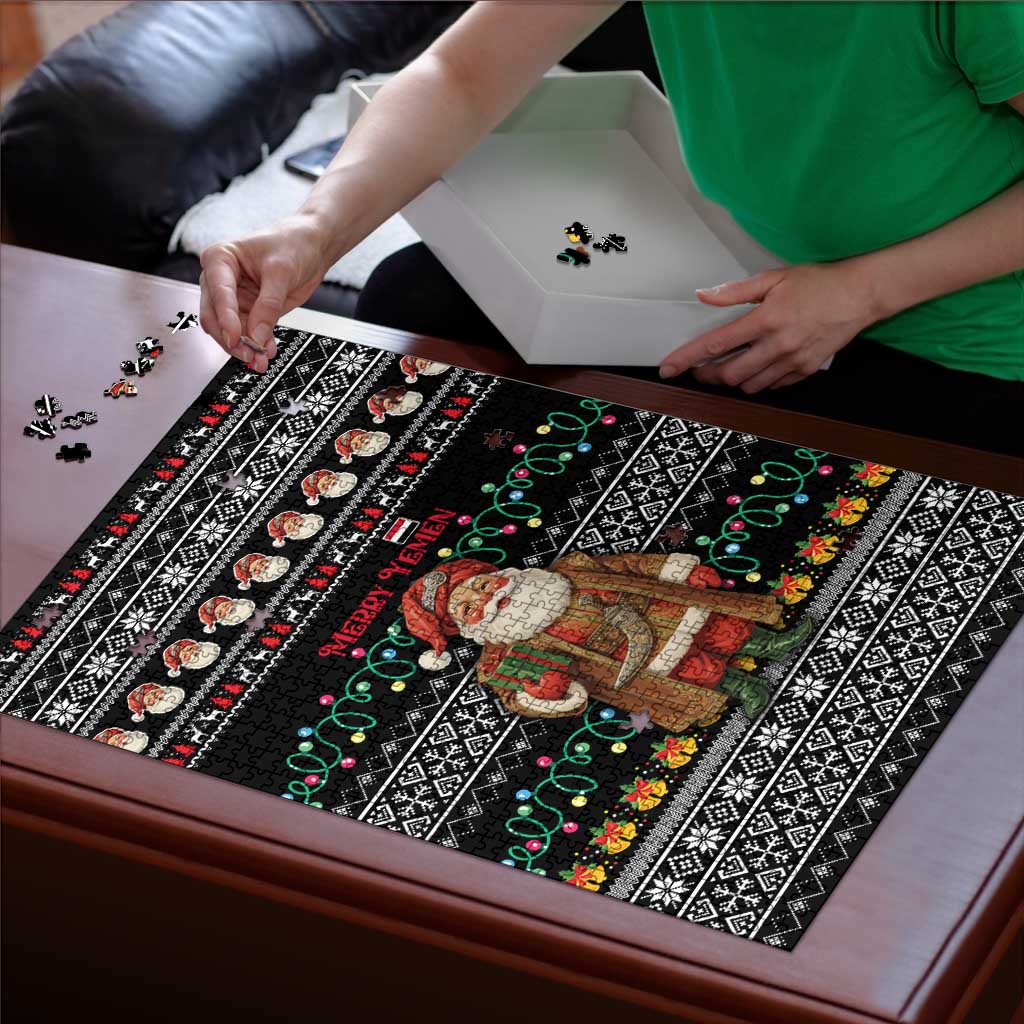 Yemen Christmas Puzzle with Traditional Santa Black Snowflake Pattern and Festive Lights - Wonder Print Shop