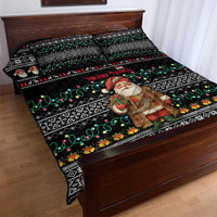 Yemen Christmas Quilt Bed Set with Traditional Santa Black Snowflake Pattern and Festive Lights - Wonder Print Shop