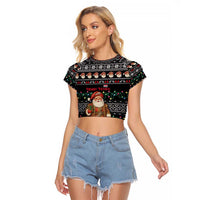 Yemen Christmas Raglan Cropped T Shirt with Traditional Santa Black Snowflake Pattern and Festive Lights - Wonder Print Shop