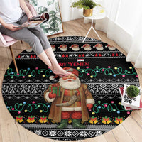 Yemen Christmas Round Carpet with Traditional Santa Black Snowflake Pattern and Festive Lights - Wonder Print Shop