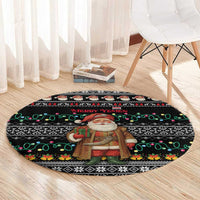 Yemen Christmas Round Carpet with Traditional Santa Black Snowflake Pattern and Festive Lights - Wonder Print Shop