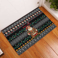 Yemen Christmas Rubber Doormat with Traditional Santa Black Snowflake Pattern and Festive Lights - Wonder Print Shop