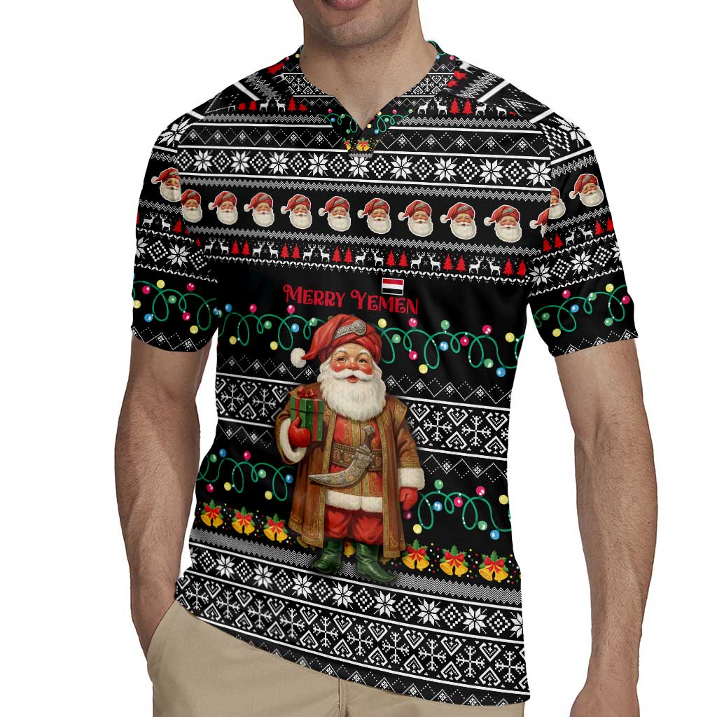 Yemen Christmas Rugby Jersey with Traditional Santa Black Snowflake Pattern and Festive Lights - Wonder Print Shop
