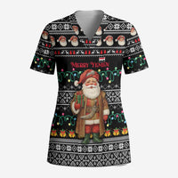 Yemen Christmas Scrub Top with Traditional Santa Black Snowflake Pattern and Festive Lights - Wonder Print Shop