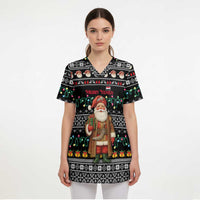 Yemen Christmas Scrub Top with Traditional Santa Black Snowflake Pattern and Festive Lights - Wonder Print Shop