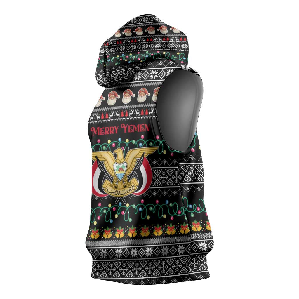 Yemen Christmas Sleeveless Hoodie with Traditional Santa Black Snowflake Pattern and Festive Lights - Wonder Print Shop
