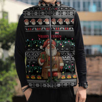 Yemen Christmas Sleeveless Puffer Jacket with Traditional Santa Black Snowflake Pattern and Festive Lights - Wonder Print Shop