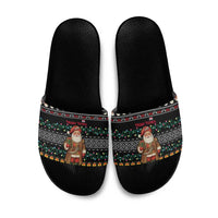 Yemen Christmas Slide Sandals with Traditional Santa Black Snowflake Pattern and Festive Lights - Wonder Print Shop