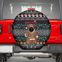 Yemen Christmas Spare Tire Cover with Traditional Santa Black Snowflake Pattern and Festive Lights - Wonder Print Shop