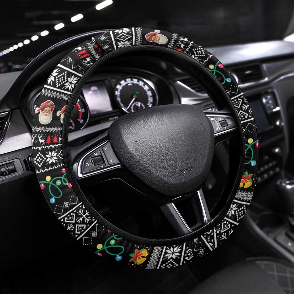 Yemen Christmas Steering Wheel Cover with Traditional Santa Black Snowflake Pattern and Festive Lights - Wonder Print Shop