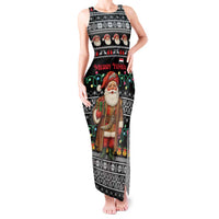 Yemen Christmas Tank Maxi Dress with Traditional Santa Black Snowflake Pattern and Festive Lights - Wonder Print Shop