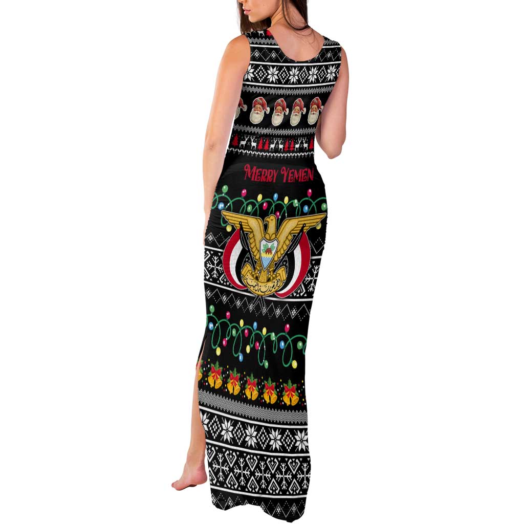 Yemen Christmas Tank Maxi Dress with Traditional Santa Black Snowflake Pattern and Festive Lights - Wonder Print Shop