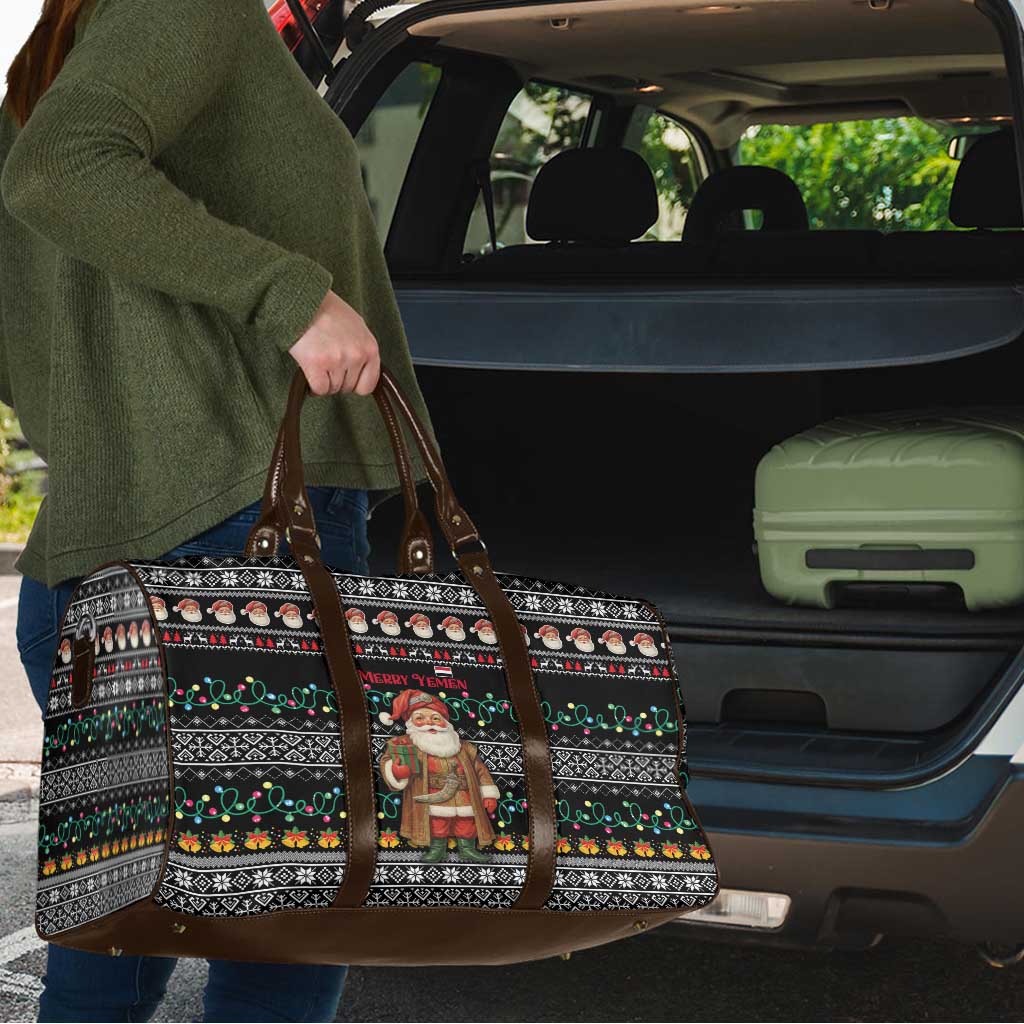 Yemen Christmas Travel Bag with Traditional Santa Black Snowflake Pattern and Festive Lights - Wonder Print Shop