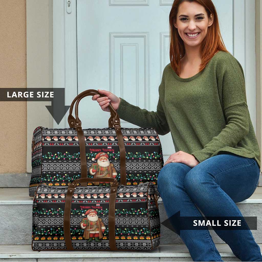 Yemen Christmas Travel Bag with Traditional Santa Black Snowflake Pattern and Festive Lights - Wonder Print Shop