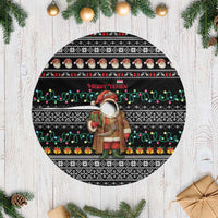 Yemen Christmas Tree Skirt with Traditional Santa Black Snowflake Pattern and Festive Lights - Wonder Print Shop