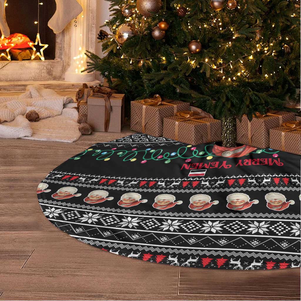 Yemen Christmas Tree Skirt with Traditional Santa Black Snowflake Pattern and Festive Lights - Wonder Print Shop