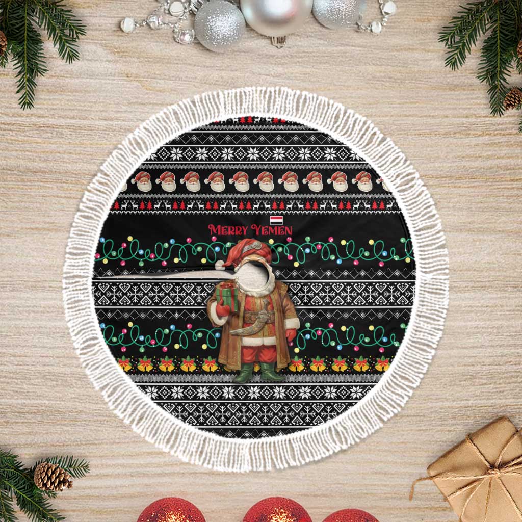 Yemen Christmas Tree Skirt with Traditional Santa Black Snowflake Pattern and Festive Lights - Wonder Print Shop