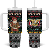 Yemen Christmas Tumbler With Handle with Traditional Santa Black Snowflake Pattern and Festive Lights - Wonder Print Shop