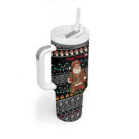 Yemen Christmas Tumbler With Handle with Traditional Santa Black Snowflake Pattern and Festive Lights - Wonder Print Shop